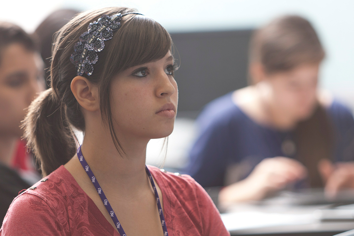 Undergraduate girl in class